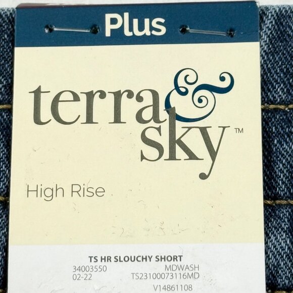 Terra & Sky Womens Elastic Waist Blue Slouchy Denim Shorts Plus 2X (20W-22W) NWT - Picture 5 of 10